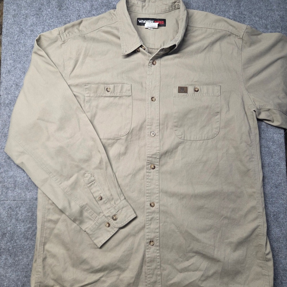 Wrangler Riggs Workwear Shirt Mens 2XL Khaki Cotton Utility Button Up Work